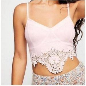 Free People Bungalow Brami Lace Trim Crop Top Cami Pink Small Boho Coquette